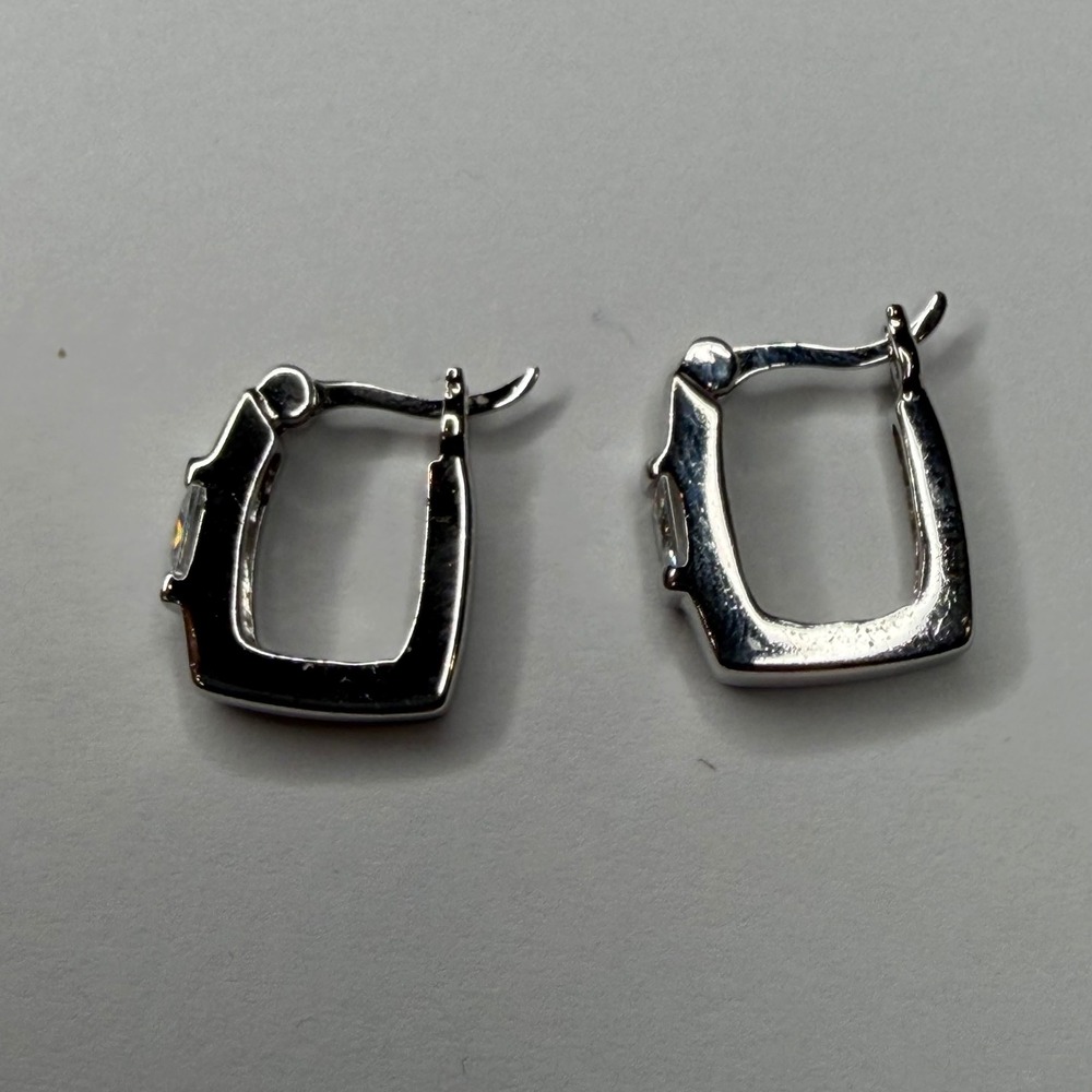 925 Sterling Silver Rectangular Huggie Hoop Princess Cut CZ Earrings Women's OS